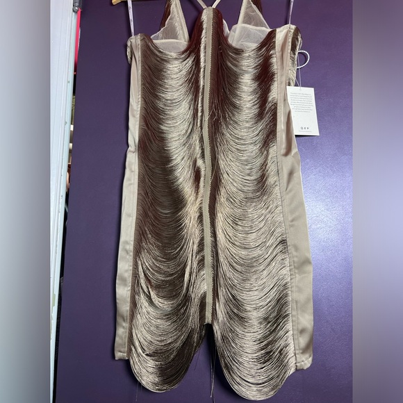 Halterneck Fringe Mini Dress In Olive — Large - Picture 4 of 9